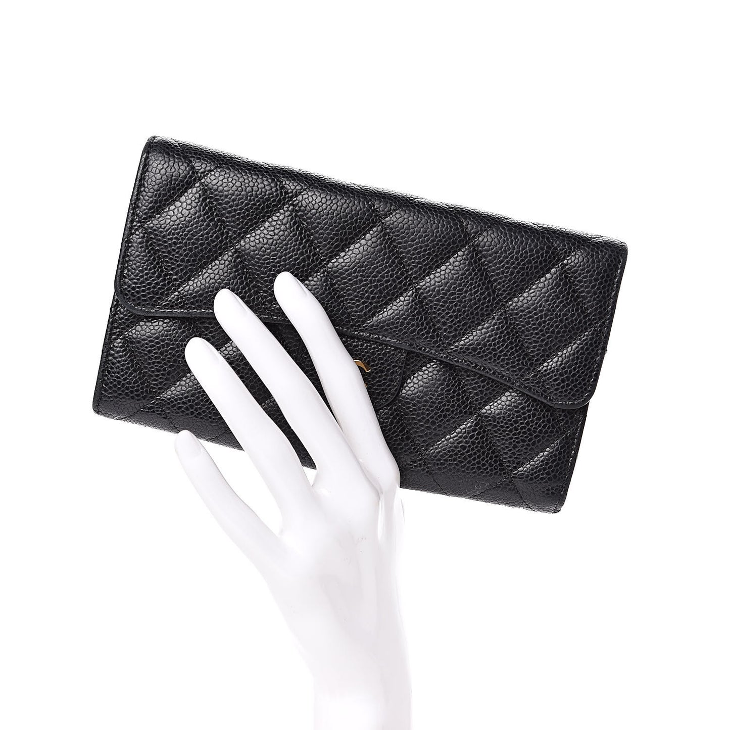 Caviar Quilted Large Flap Wallet Black