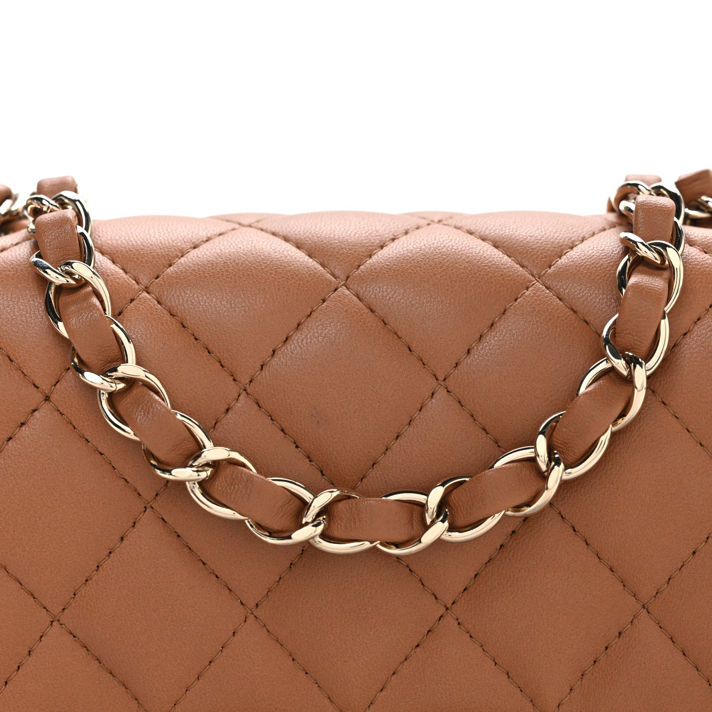 Lambskin Quilted Mini Square Flap Brown