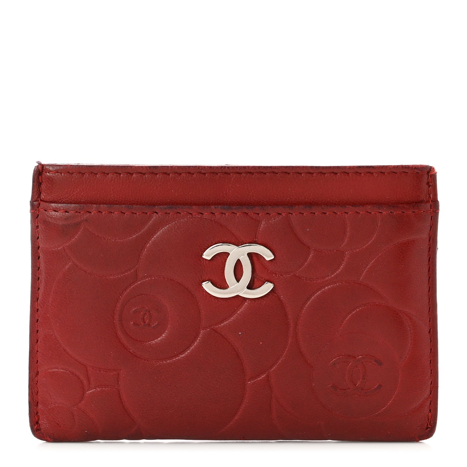 Chanel Lambskin Camellia Card Holder Dark Red 1 of 7