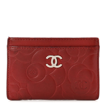 Chanel Lambskin Camellia Card Holder Dark Red 1 of 7
