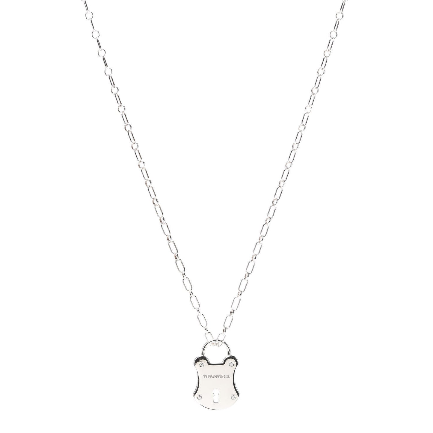 Sterling Silver Diamond Lock Pendant Necklace