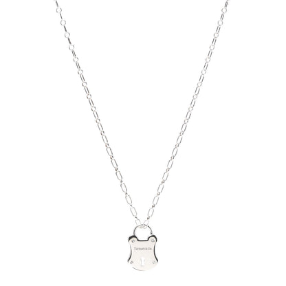 Tiffany Sterling Silver Diamond Lock Pendant Necklace 1 of 6
