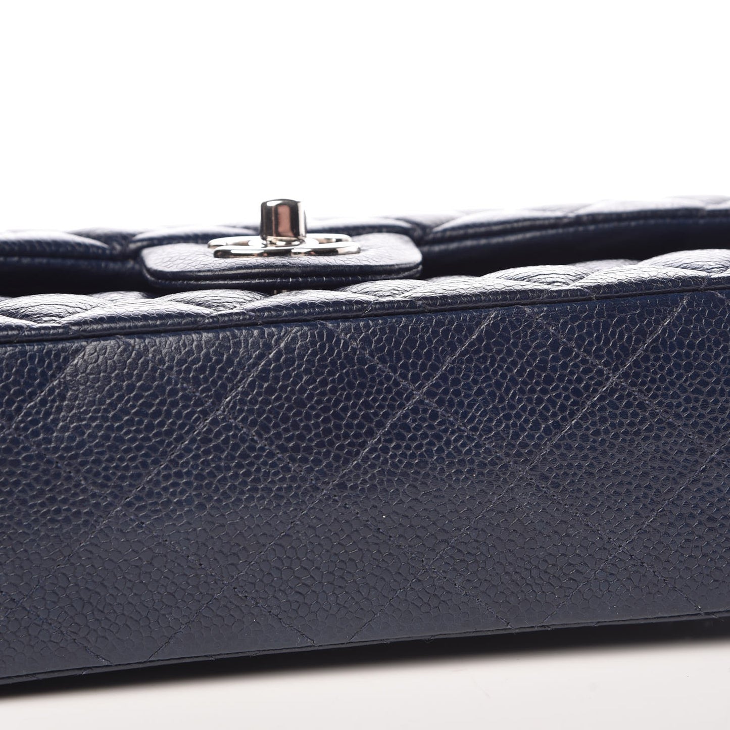 Caviar Quilted Medium Double Flap Dark Blue
