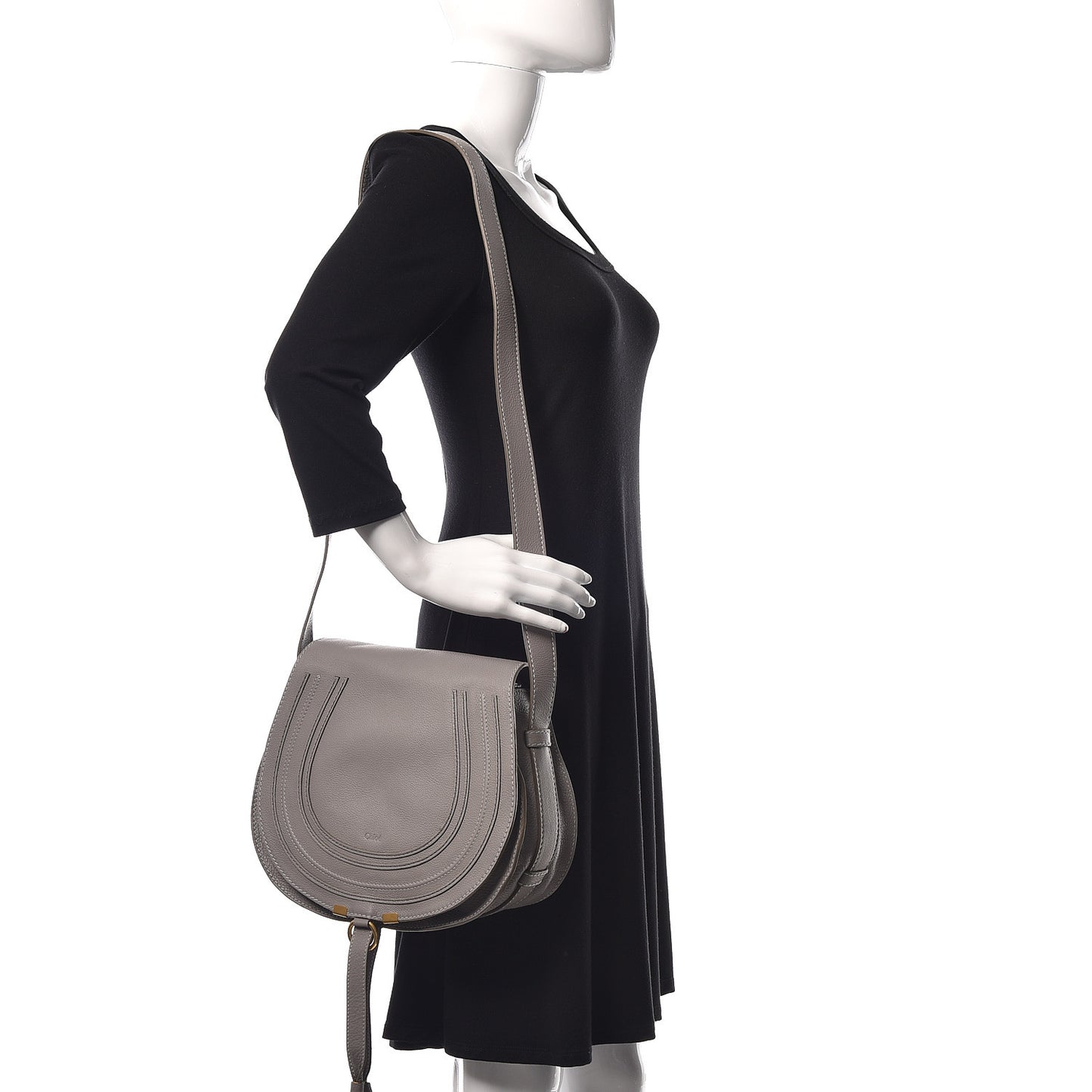 Calfskin Medium Marcie Round Crossbody Bag Cashmere Grey