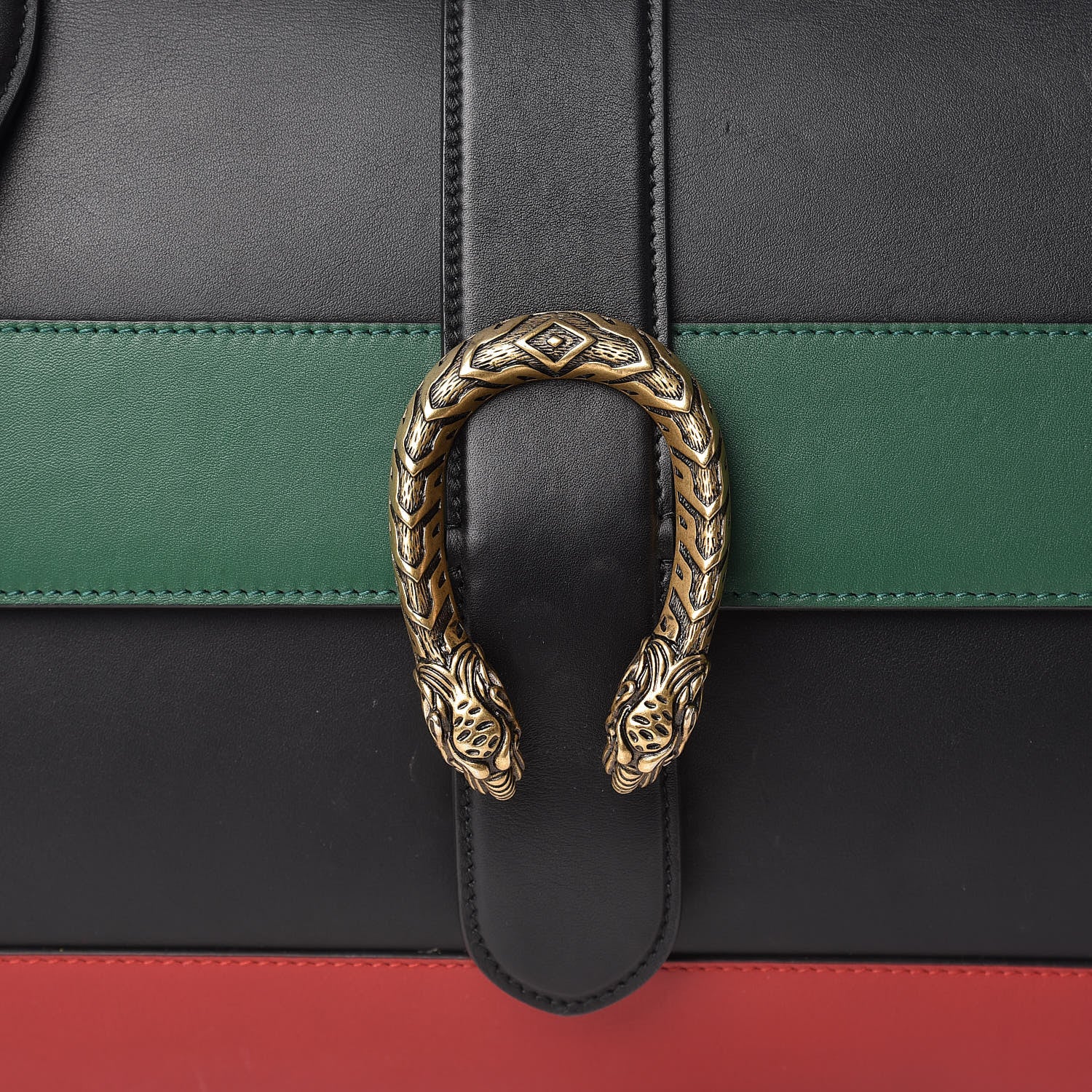 Gucci Calfskin Bamboo Web Large Dionysus Top Handle Bag Black Bright Evergreen Hibiscus Red 9 of 19