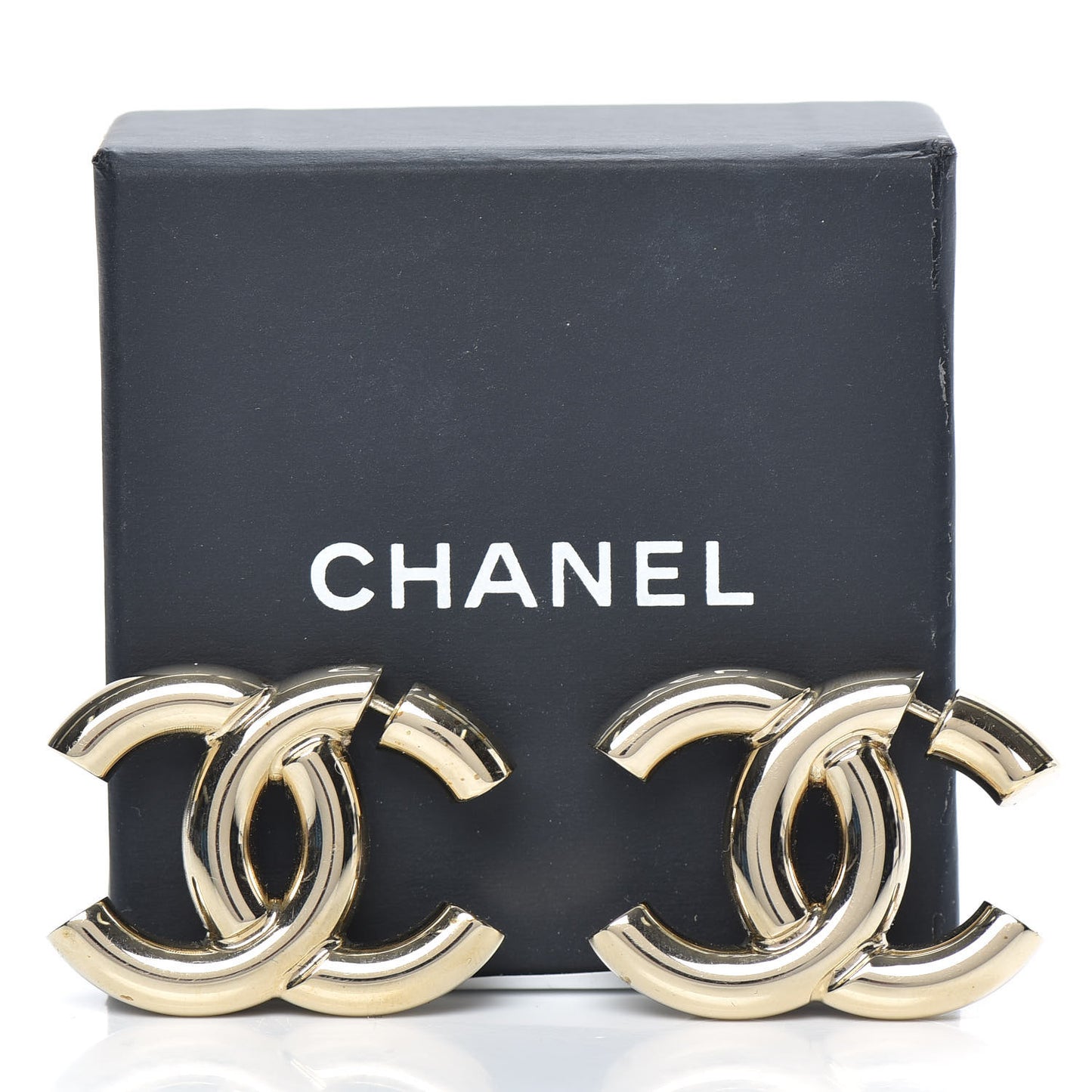 Metal Large CC Earrings Light Gold