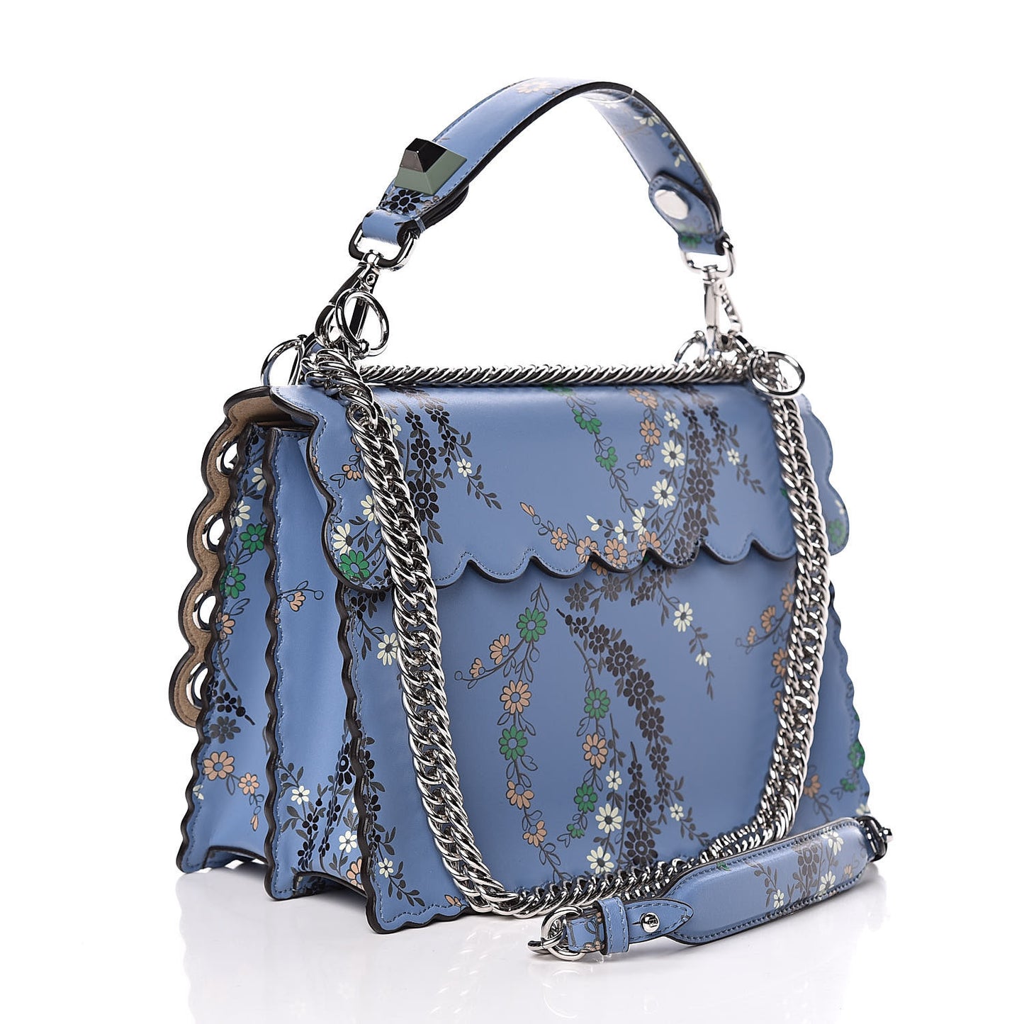 Vitello Liberty Japanese Blossom Scalloped Studded Grommet Kan I Shoulder Bag Nebula Multicolor