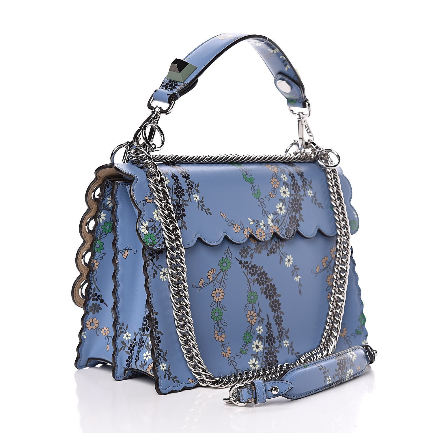 Fendi Vitello Liberty Japanese Blossom Scalloped Studded Grommet Kan I Shoulder Bag Nebula Multicolor 3 of 10