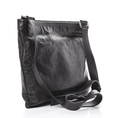 Gucci Guccissima Medium Flat Messenger Bag Dark Brown 2 of 13