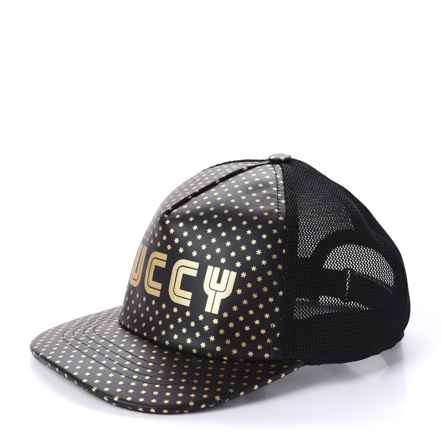 X SEGA Calfskin GUCCY Stars Baseball Hat S Black Gold