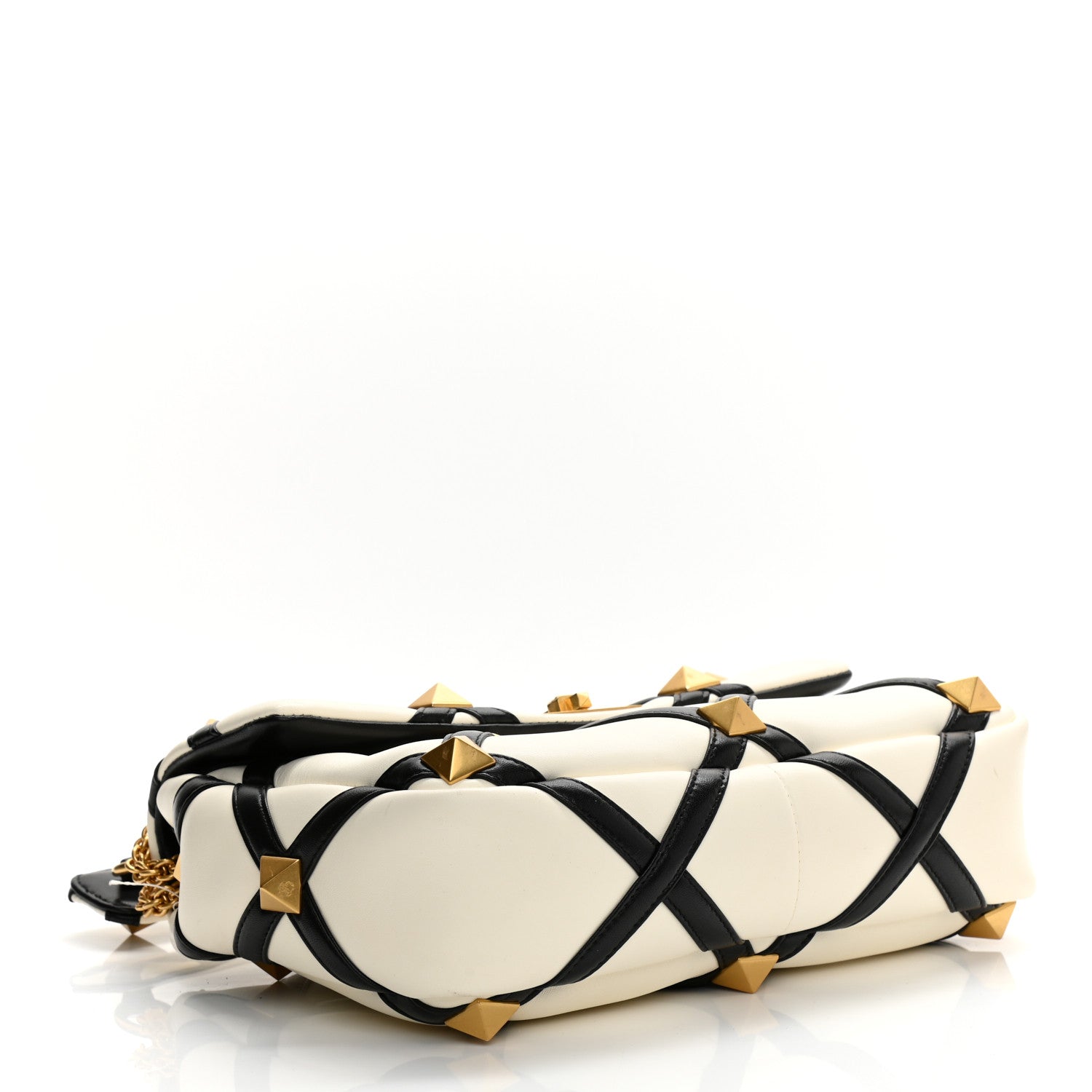 Valentino Garavani Nappa Large Roman Stud Shoulder Bag Ivory Black 4 of 13