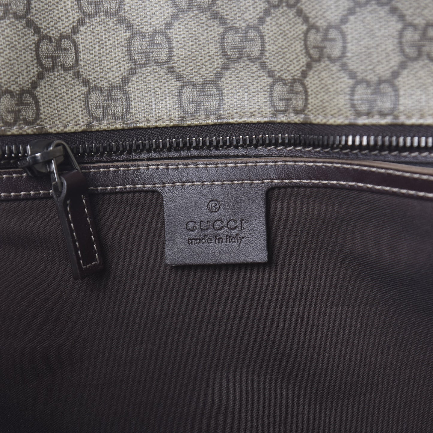 GG Supreme Monogram Large Zippered Shopping Tote Brown