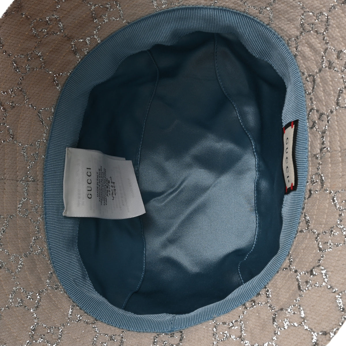 Canvas Lame GG Monogram Bucket Hat M Gardenia Silver
