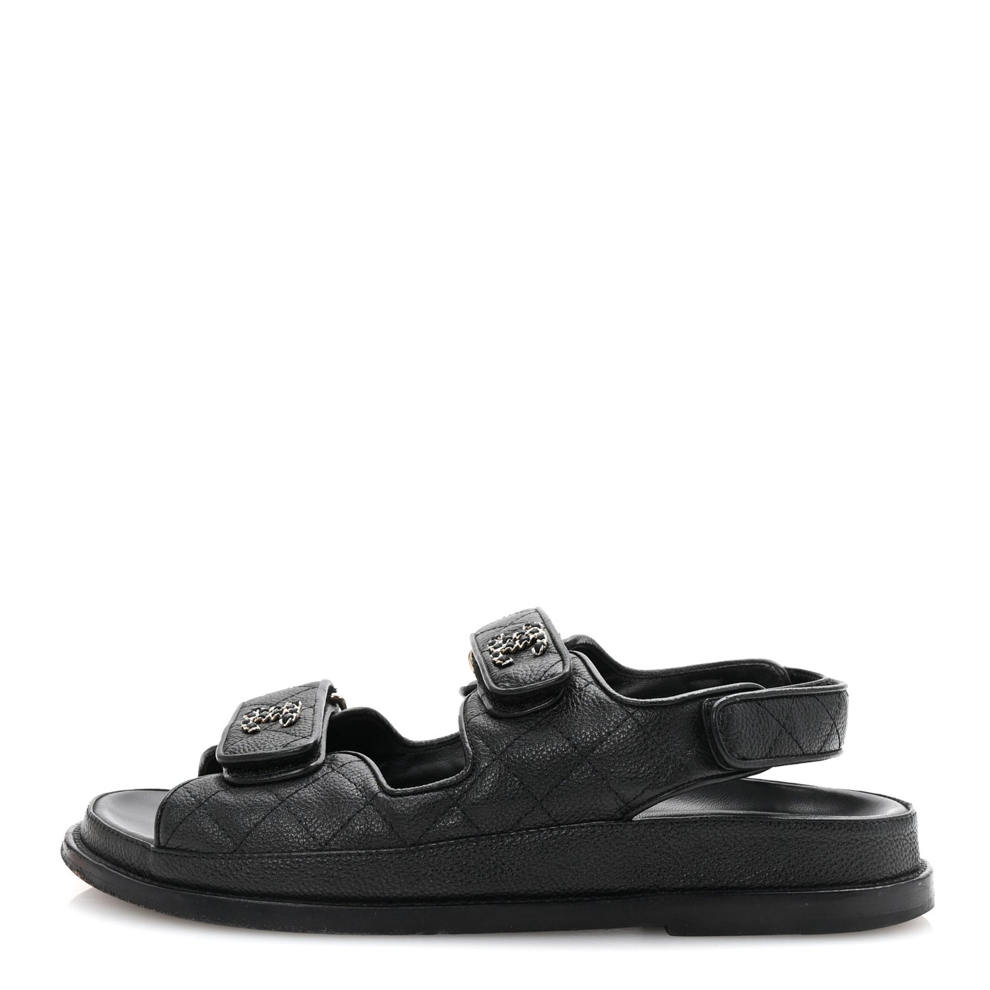 Grained Calfskin Velcro Dad Sandals 38 Black