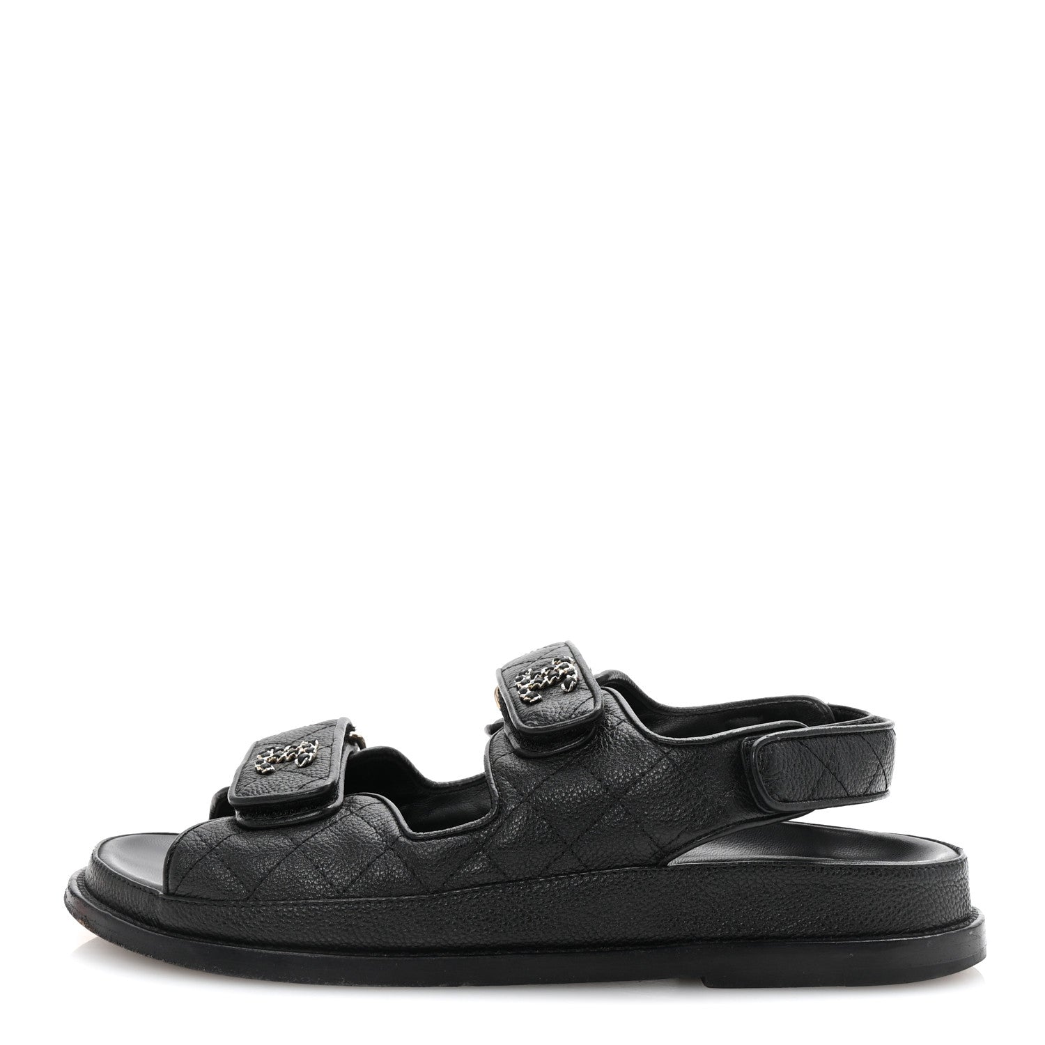 Chanel Grained Calfskin Velcro Dad Sandals 38 Black 1 of 10
