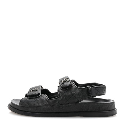Chanel Grained Calfskin Velcro Dad Sandals 38 Black 1 of 10