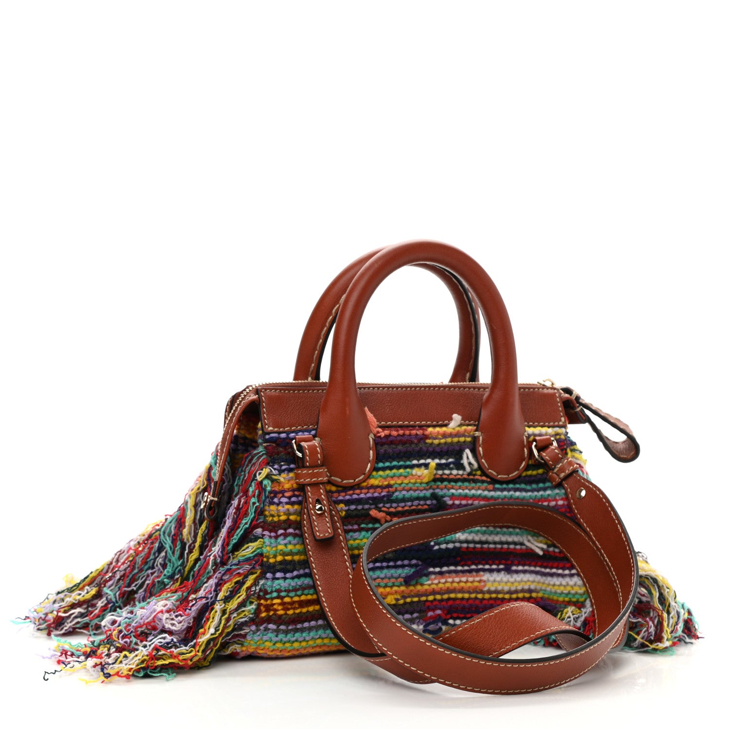 Chloe Calfskin Cashmere Knit Fringe Mini Edith Tote Multicolor 3 of 8