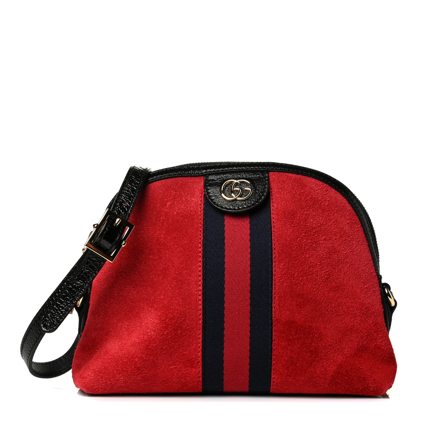 Suede Patent Web GG Small Ophidia Dome Shoulder Bag Hibiscus Red