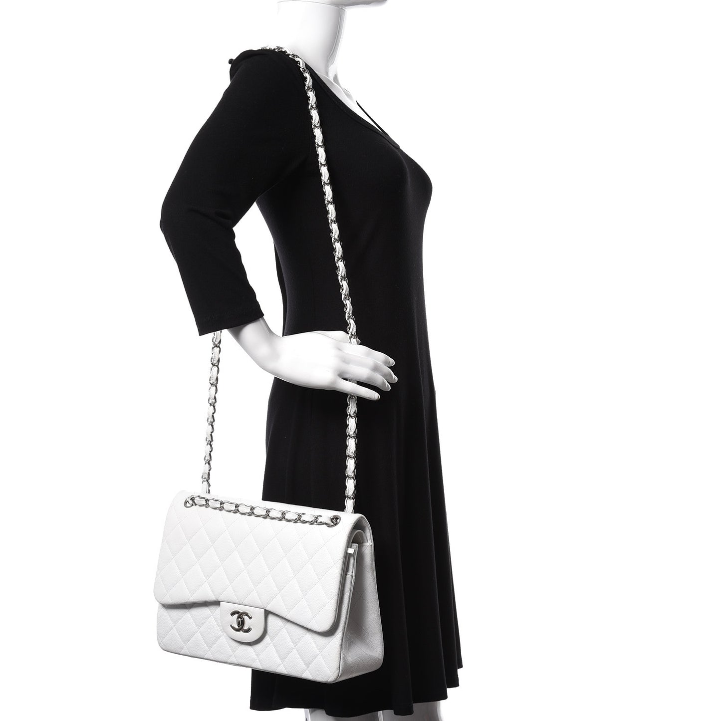 Caviar Quilted Jumbo Double Flap White