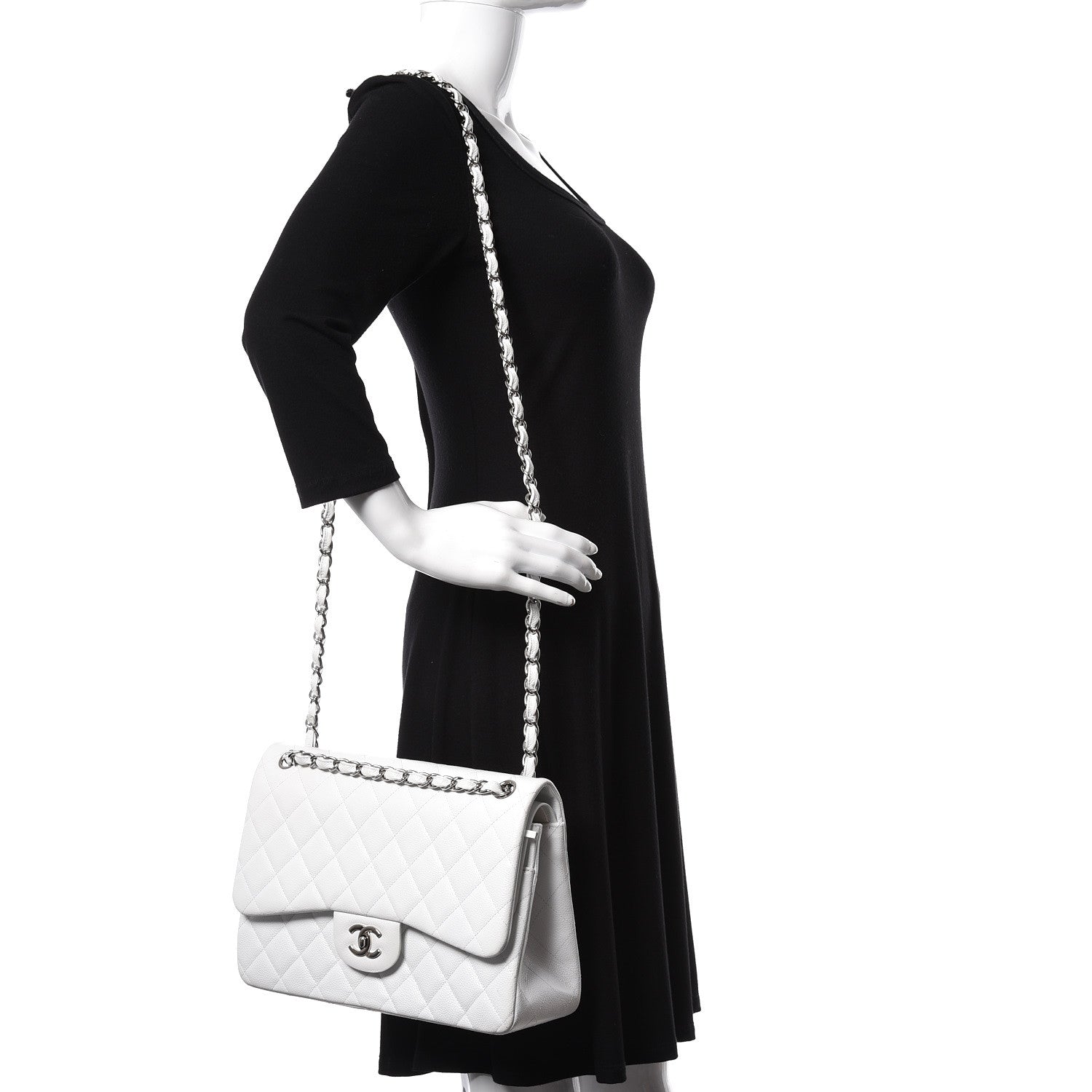 Chanel Caviar Quilted Jumbo Double Flap White 2 of 17