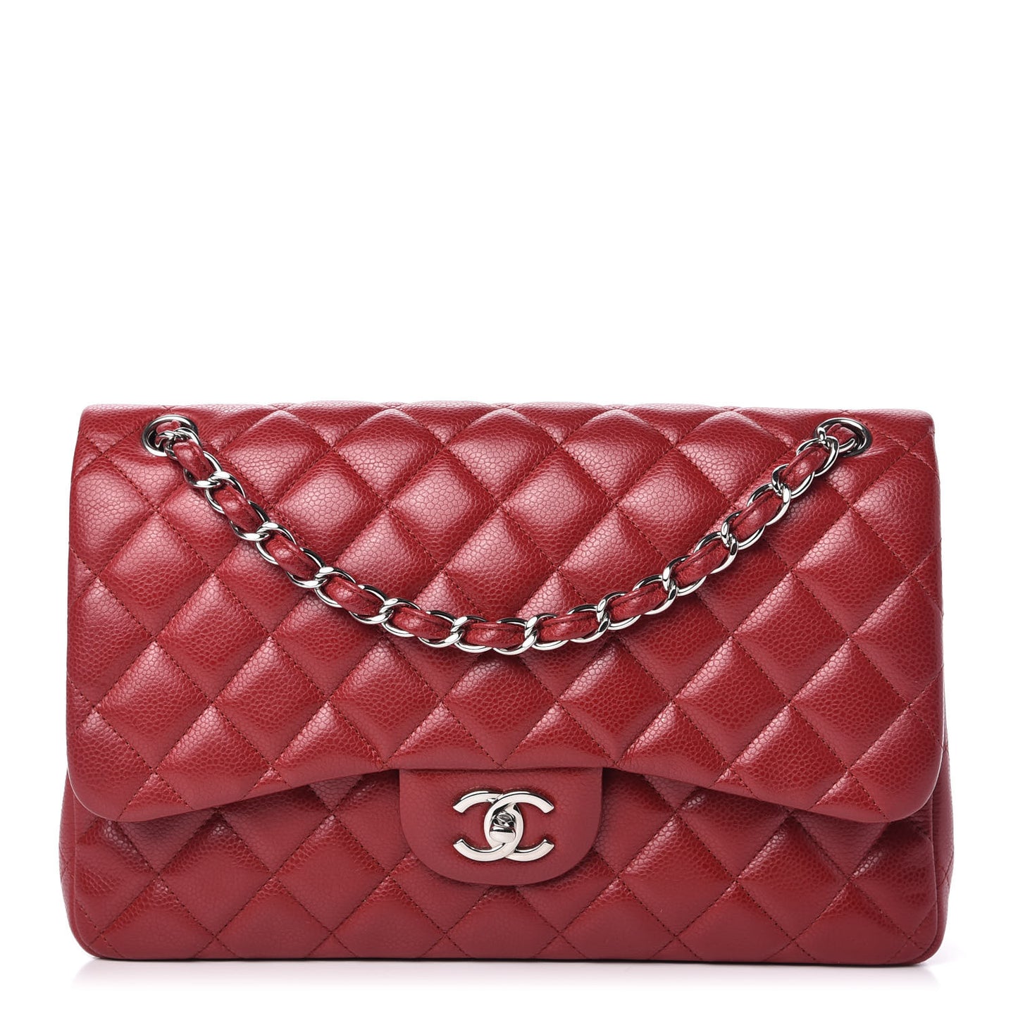 Caviar Quilted Jumbo Double Flap Red