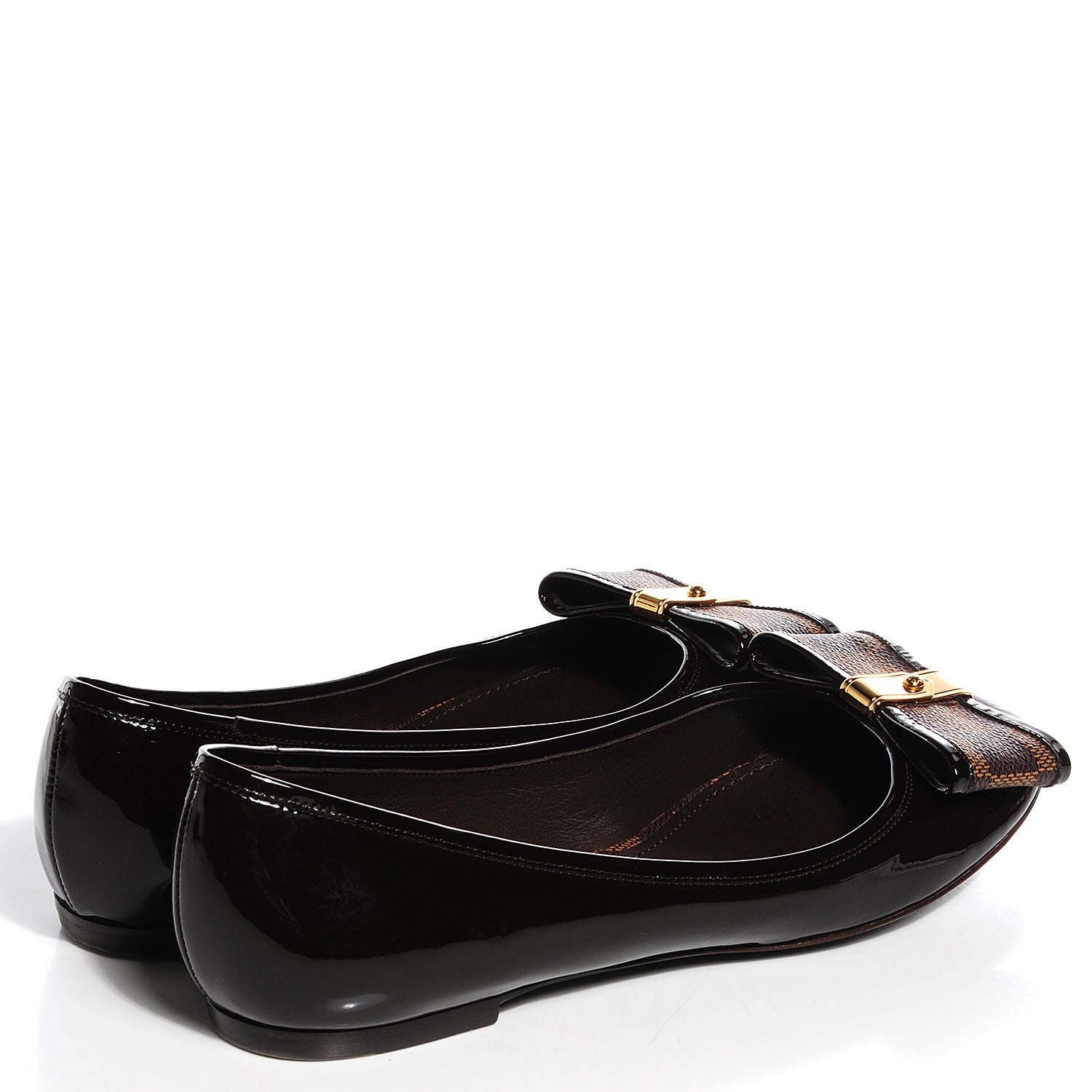 Louis Vuitton Damier Ebene Patent Valentine Ballerina Flats 38 4 of 8
