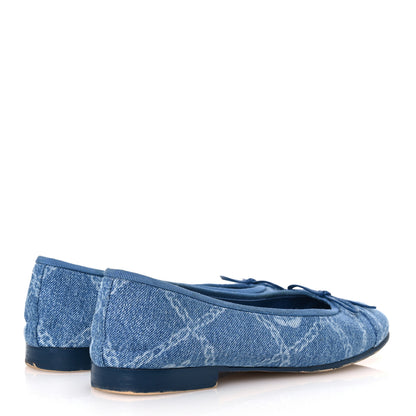 Chanel Denim Printed Cap Toe Ballerina Flats 38 Blue 5 of 16