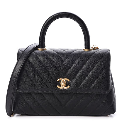 Chanel Caviar Chevron Quilted Mini Coco Handle Flap Black 1 of 8