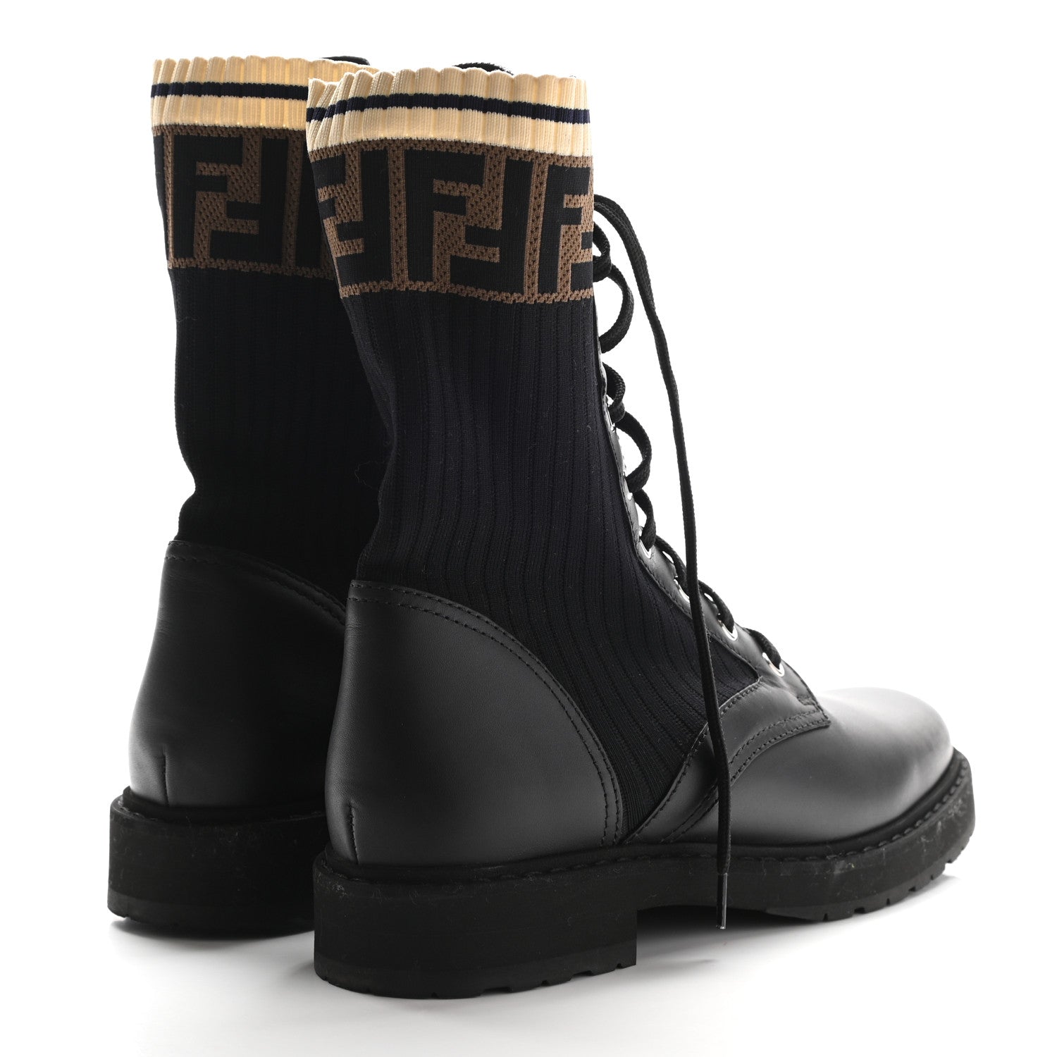 Fendi Calfskin Stretch Fabric Rockoko Biker Boots 39 Tobacco Black Marino 4 of 9