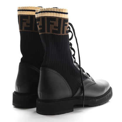 Fendi Calfskin Stretch Fabric Rockoko Biker Boots 39 Tobacco Black Marino 4 of 9
