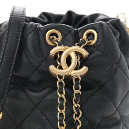 Chanel Calfskin Quilted Pearl Mini About Pearls Drawstring Bucket Bag Black 8 of 10