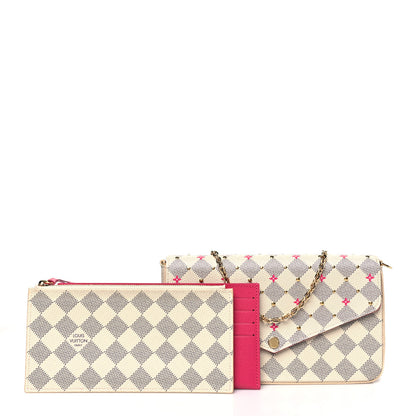 Louis Vuitton Damier Azur Studded Pochette Felicie Chain Wallet Fuchsia 3 of 9