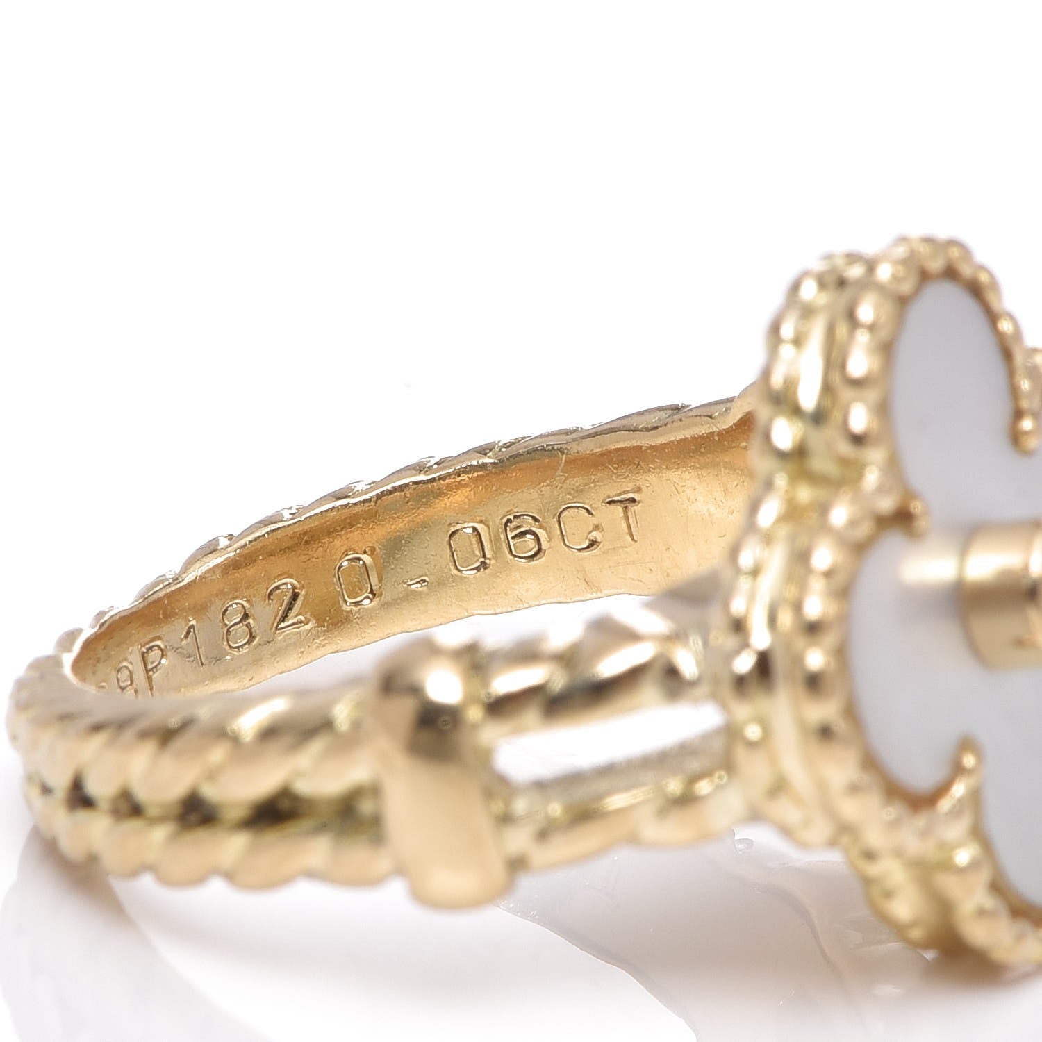 Van Cleef & Arpels 18K Yellow Gold Diamond Mother of Pearl Vintage Alhambra Ring 49 4.75 6 of 6