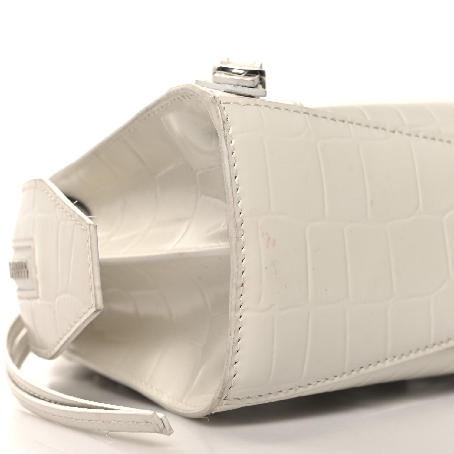 Balenciaga Semi Shiny Calfskin Crocodile Embossed Neo Classic Silver Hardware Mini City White 9 of 13
