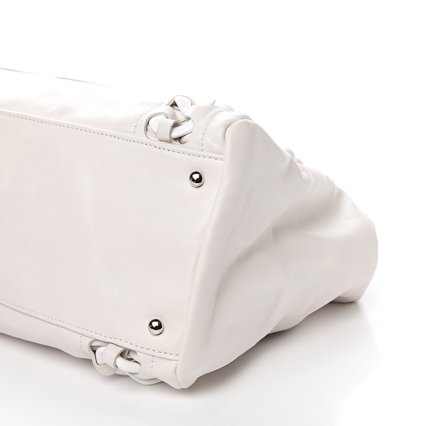 Calfskin Modern Chain Rhodoid East West Tote White