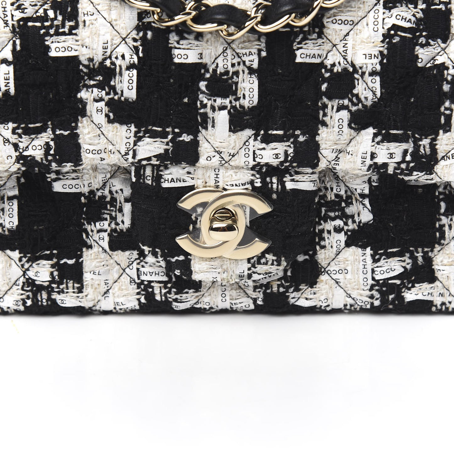 Tweed Quilted Mini Rectangular Flap Black Ecru White