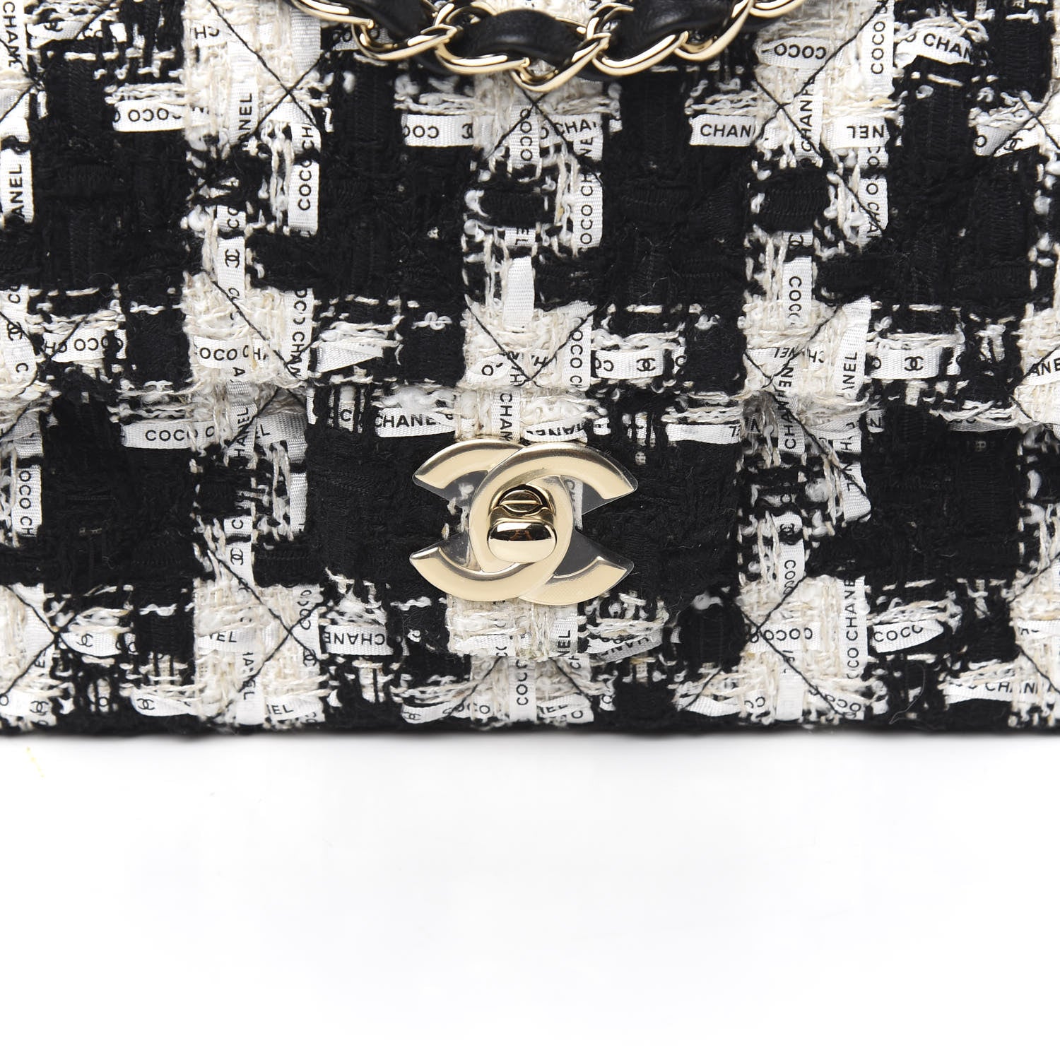 Chanel Tweed Quilted Mini Rectangular Flap Black Ecru White 10 of 10