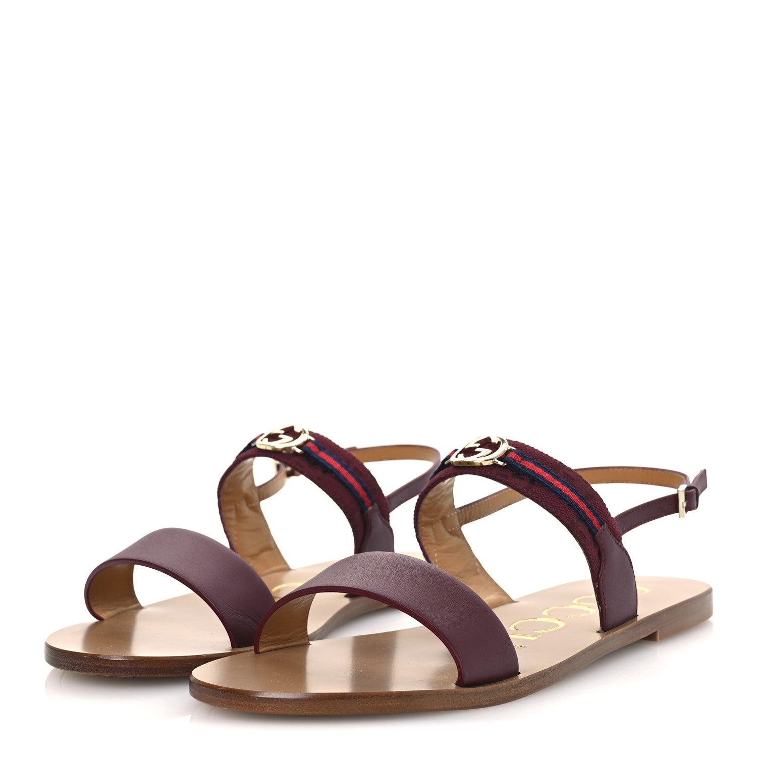 Gucci Canvas Calfskin Web GG Monogram Womens Sandals 39 Rosso Ancora 4 of 12