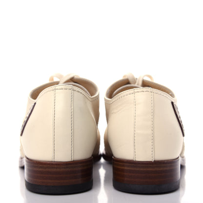 Chanel Calfskin Quilted CC Lace Up Oxfords 38 White 7 of 10