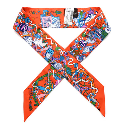 Hermes Silk La Folle Parade Twilly Orange Bleu White 1 of 5