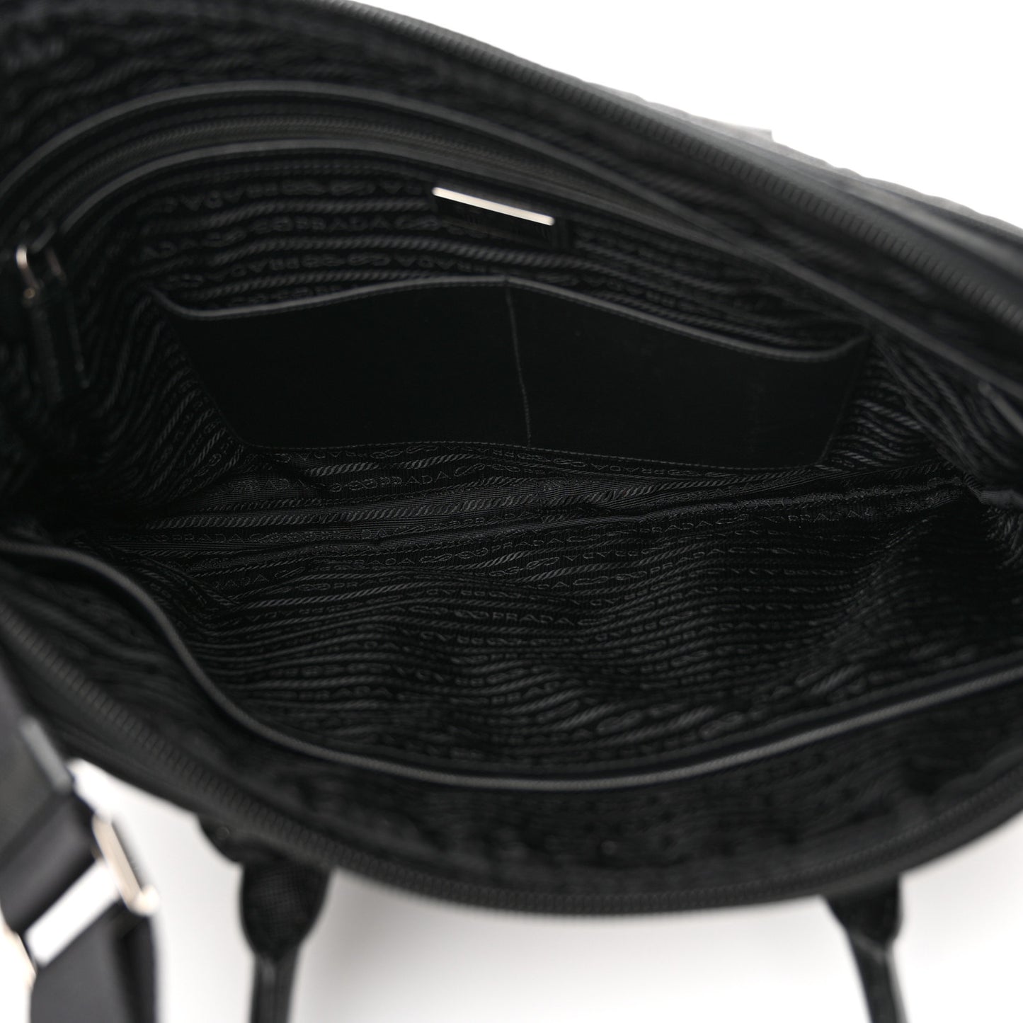 Tessuto Nylon Saffiano Metal Triangle Logo Work Bag Black