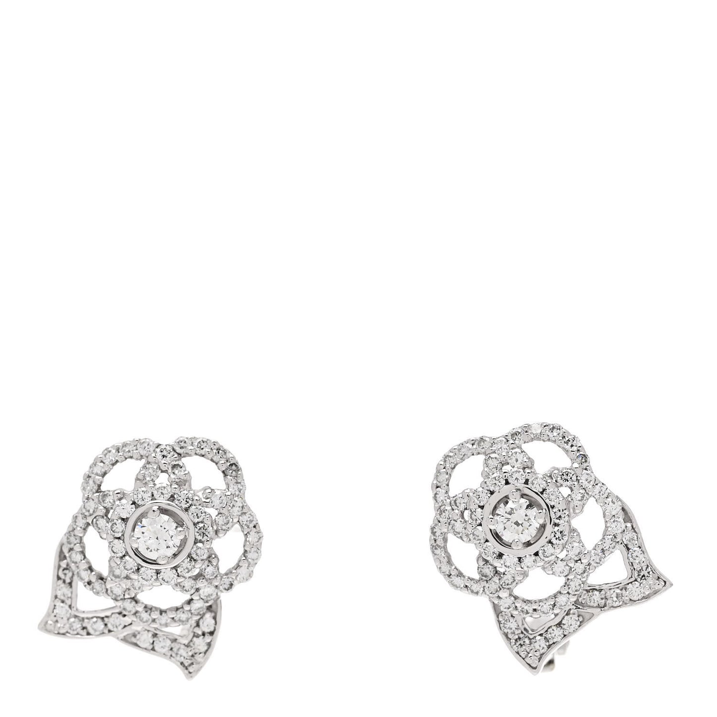 18K White Gold Diamond Camelia Earrings
