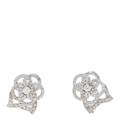 Chanel 18K White Gold Diamond Camelia Earrings 1 of 5