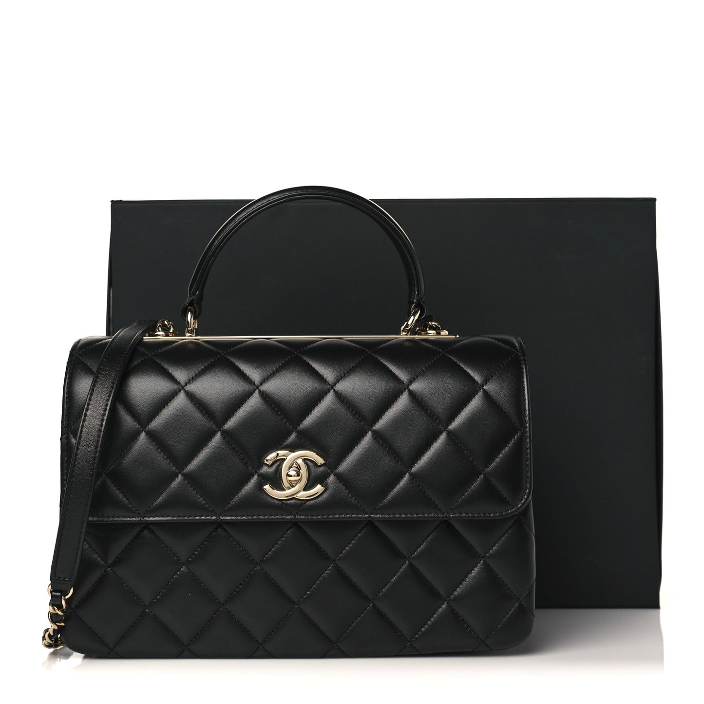 Lambskin Quilted Medium Trendy CC Flap Dual Handle Bag Black