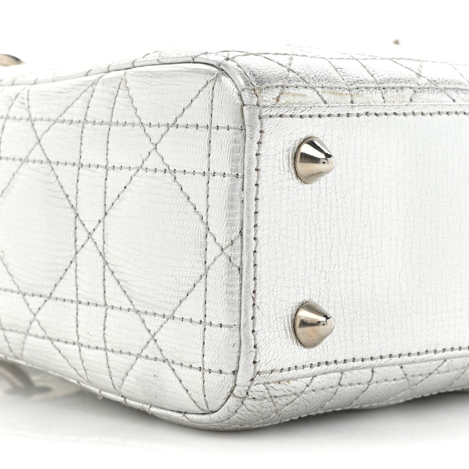 Christian Dior Metallic Grained Calfskin Cannage Small Lucky Badges My Lady Dior Silver 9 of 17