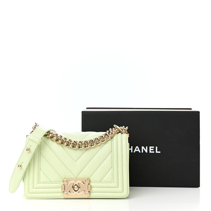 Chanel Caviar Chevron Quilted Small Boy Flap Light Green 11 of 11