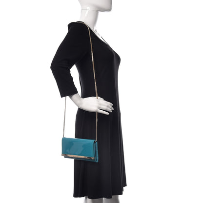 Jimmy Choo Patent Milla Wallet on Chain Turquoise 2 of 10