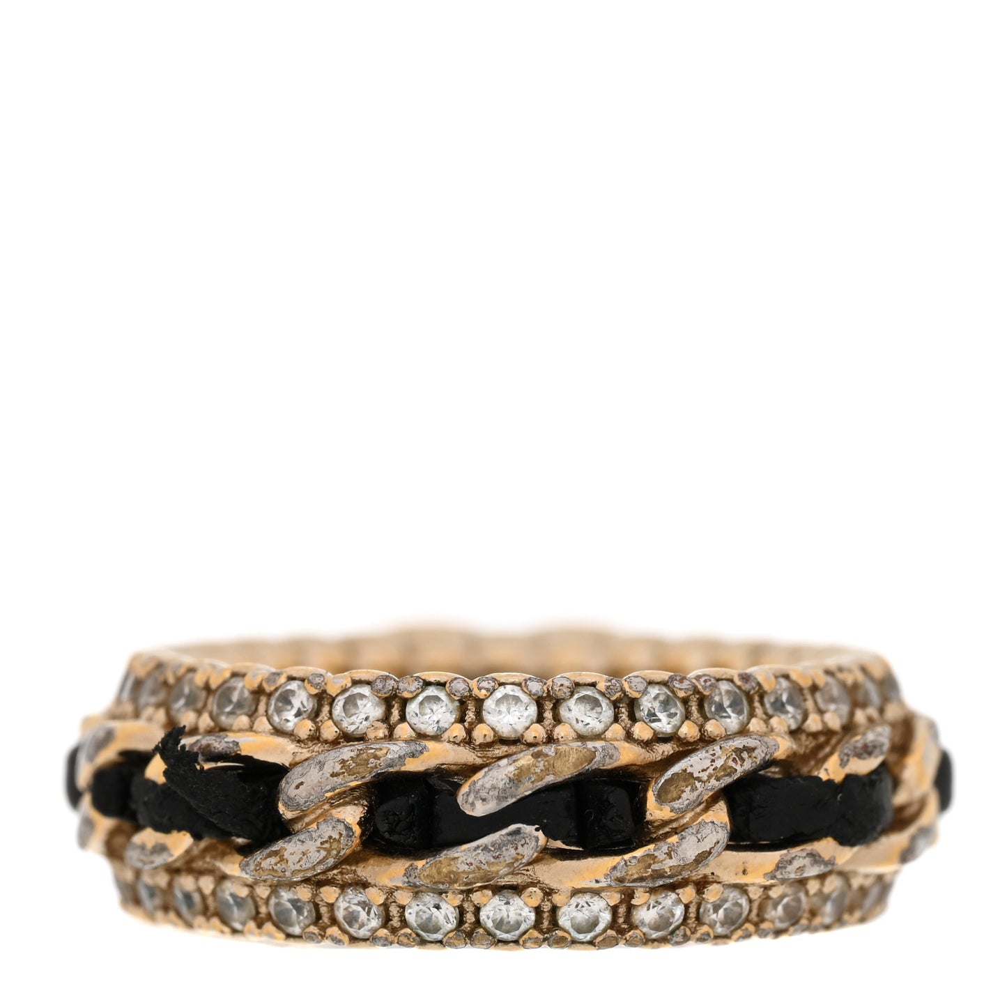 Metal Crystal Lambskin CC Ring 53/6.5 Gold Black