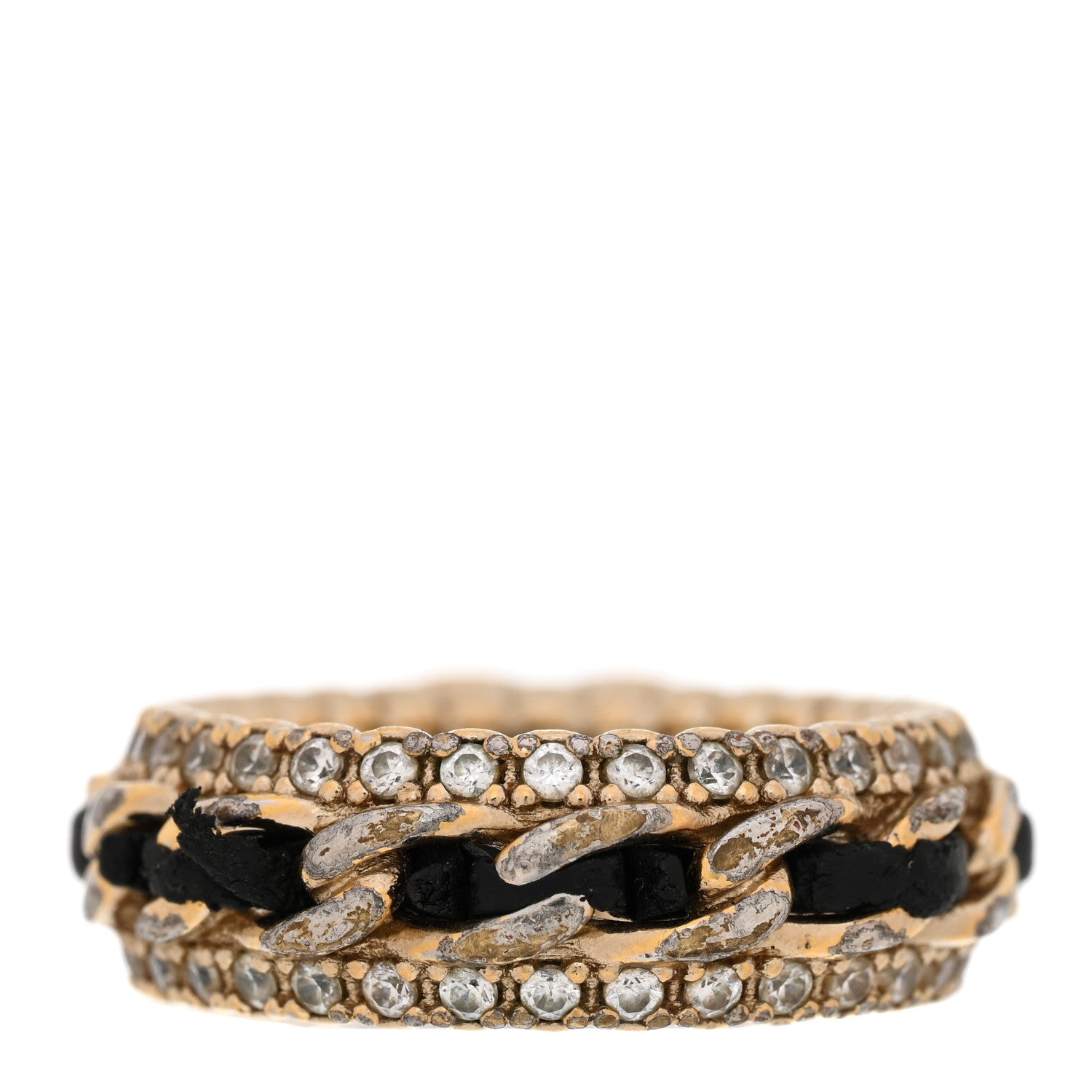Chanel Metal Crystal Lambskin CC Ring 53/6.5 Gold Black 3 of 7