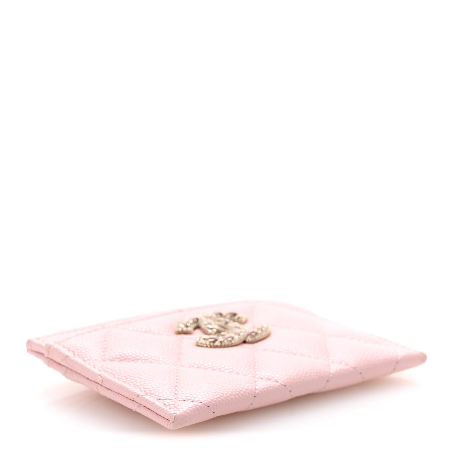 Caviar Quilted Crystal Card Holder Pink